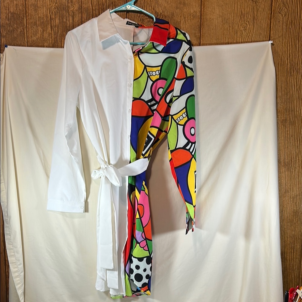 SHEIN Colorful Abstract Print Shirt Dress